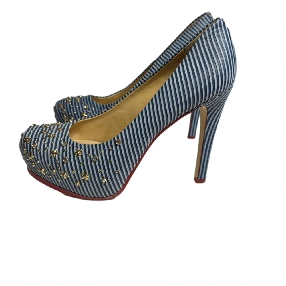 Gianni Bini Platform Heel Stars Stripes Blue White Size 8.5